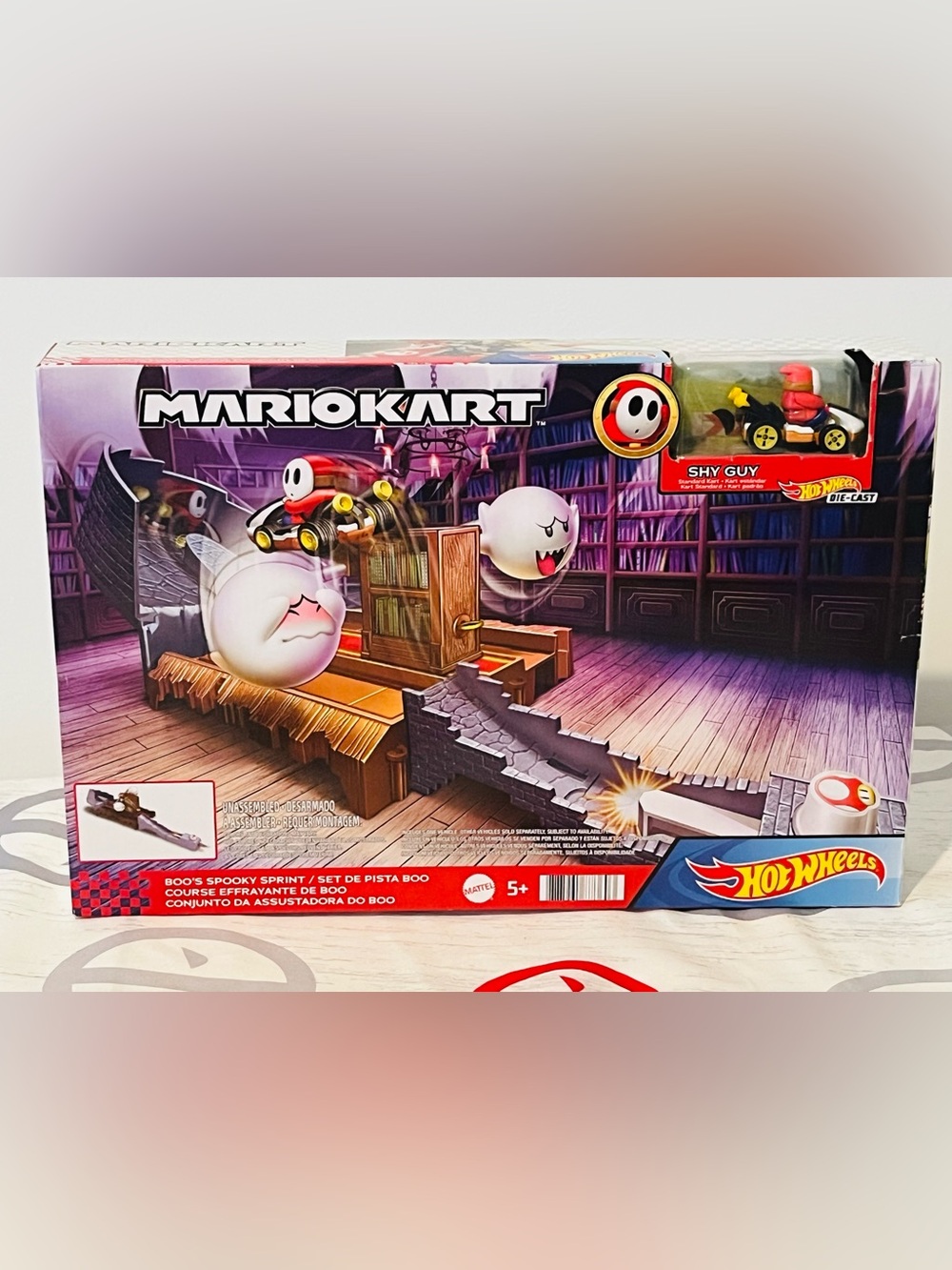 NEW Hot Wheels Mario Kart Boo’s Spooky Sprint Track Set Shy Guy Included